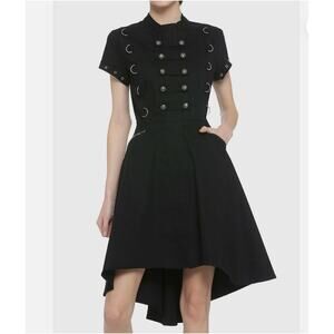 Black Goth Military-Style Dress with Silver Hardware – Size 4 - Small